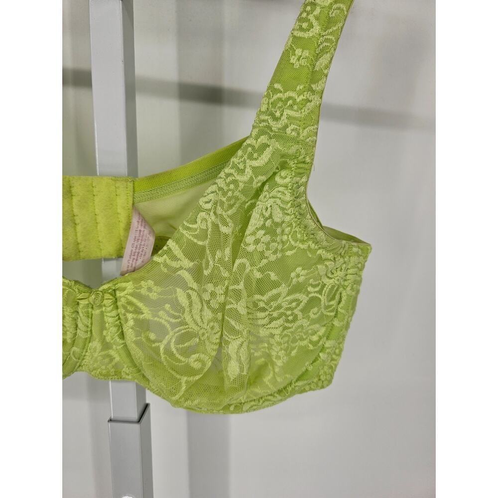 Cacique Womens Sz 38D Unlined T Shirt Bra Bright Lime Green Lace - Picture 2 of 4